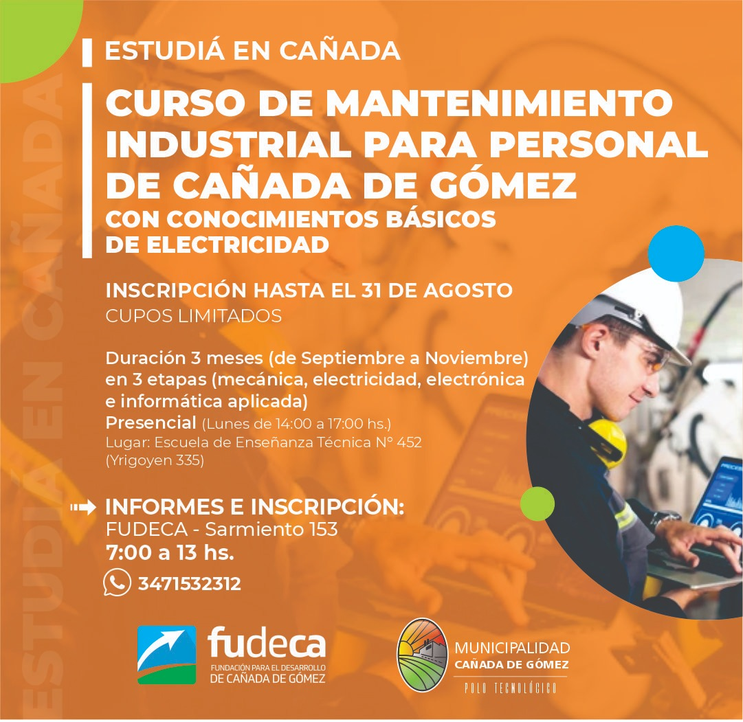CURSO MANTENIMIENTO INDUSTRIAL PARA PERSONAL DE CAÑADA DE GÓMEZ